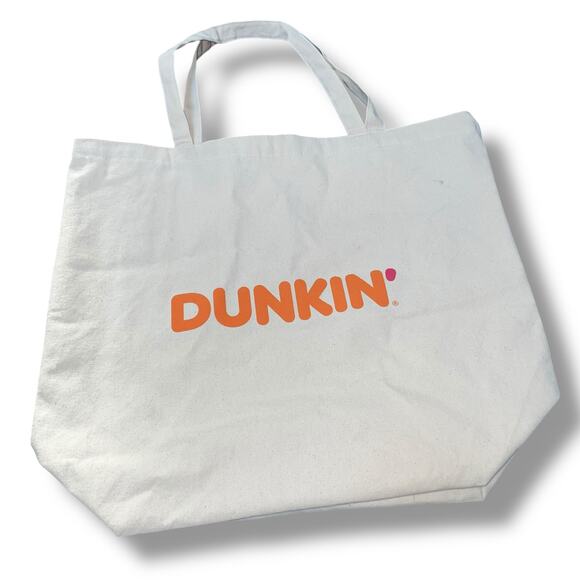 Dunkin Donuts Tote Bag Canvas Large Carry On 100% Cotton Coffee Cream Orange - Picture 10 of 10